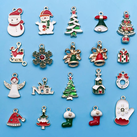 Legering Email Kersthangers Set Sneeuwvlok Sneeuwpop Bel Kerstman DIY Sieraden Maken Voor Armband Ketting Kerst Bedeltjes