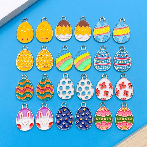 Easter Egg Pendants Enamel Zinc Alloy Charms For DIY Necklace Bracelet Jewelry Making Colorful Cartoon Rabbit Chick Floral Egg Pendants