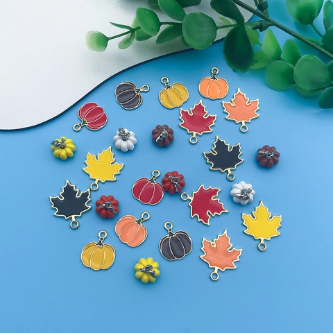 Zinc Alloy Enamel Pumpkin Maple Leaf Pendants For Thanksgiving Halloween DIY Necklace Bracelet Earrings Jewelry Making