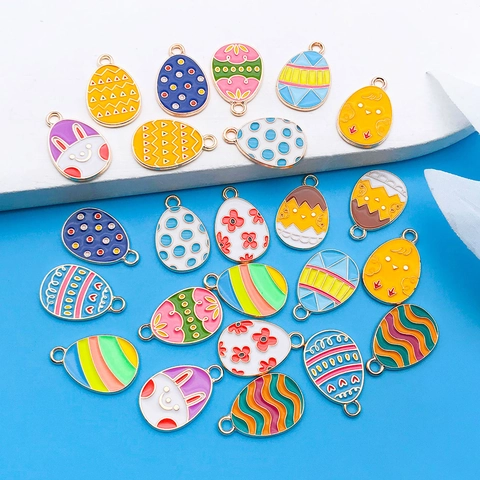 Easter Egg Pendants Enamel Zinc Alloy Charms For DIY Necklace Bracelet Jewelry Making Colorful Cartoon Rabbit Chick Floral Egg Pendants
