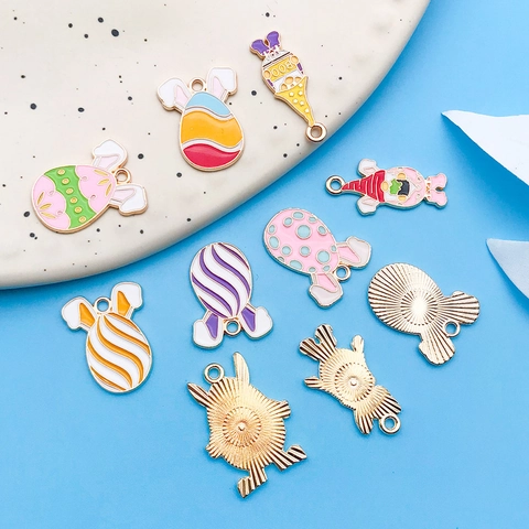 Easter Zinc Alloy Enamel Pendants Bunny Egg Gnome Charms Vintage Cartoon DIY Earring Keychain Phone Chain Jewelry Findings