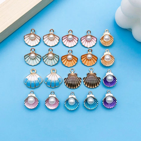 Enamel Ocean Shell Pendants With Artificial Pearl Zinc Alloy Charms For DIY Jewelry Making Necklace Bracelet Accessory Women
