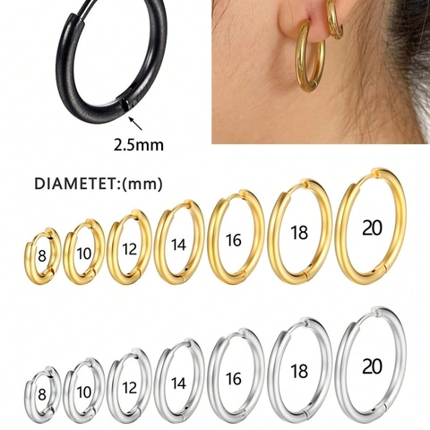Pendientes de Aro Unisex de Acero Inoxidable Minimalista Redondo Geométrico Piercing Para Hombre Mujer Oro Plata Negro Joyería de Moda