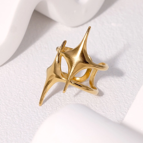 Edelstahl Stern Ring Verstellbar Offener Fingerschmuck Für Damen Minimalistisch 18K Vergoldet