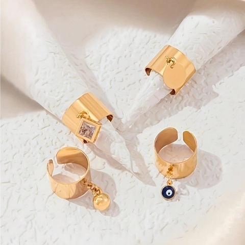 Anillos Abiertos de Acero Inoxidable Vintage Ojo Turco Mariposa Strass para Mujer Joyería Minimalista de Moda Esmalte Ajustable
