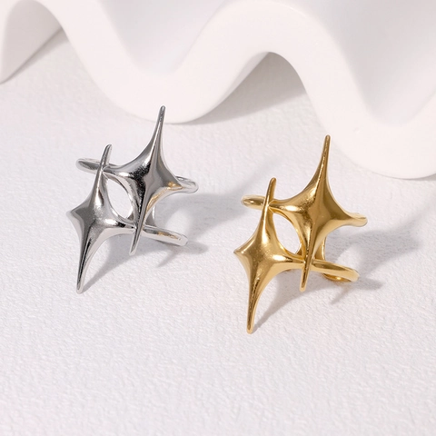 Edelstahl Stern Ring Verstellbar Offener Fingerschmuck Für Damen Minimalistisch 18K Vergoldet