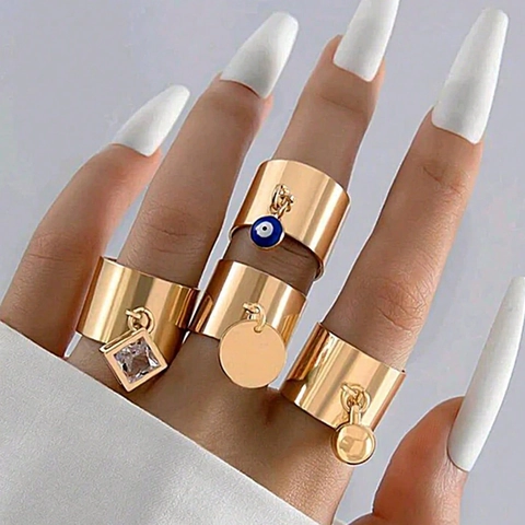 Anillos Abiertos de Acero Inoxidable Vintage Ojo Turco Mariposa Strass para Mujer Joyería Minimalista de Moda Esmalte Ajustable