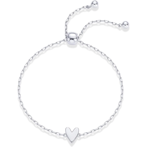 Pulsera de Corazón de Acero Inoxidable para Mujer Ajustable Bolo Slider Oro Plata Calado Sólido Amor Corazón Joyería Regalo
