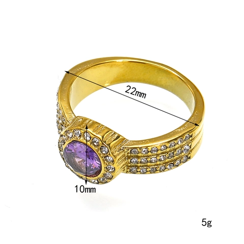Luxury Titanium Steel Zirconia Ring For Women Gold Plated Vintage Round Gemstone Inlaid Fashion Jewelry Wedding Party Gift
