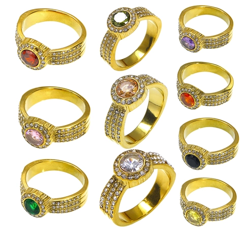 Luxury Titanium Steel Zirconia Ring For Women Gold Plated Vintage Round Gemstone Inlaid Fashion Jewelry Wedding Party Gift