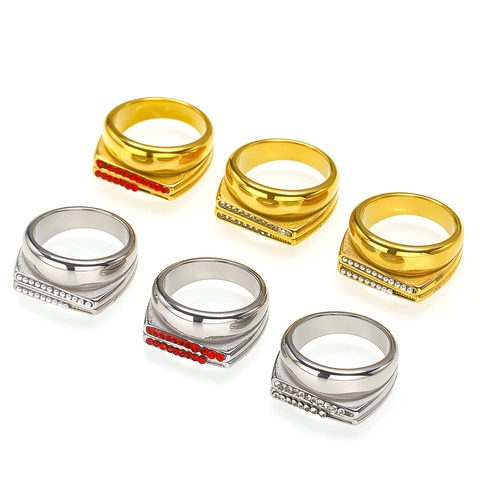 Mode Titanstahl Unregelmäßiger Geometrischer Ring Für Damen Zweireihig Weiß Rot Zirkonia Künstliche Perle Einlage Zeigefinger Schmuck