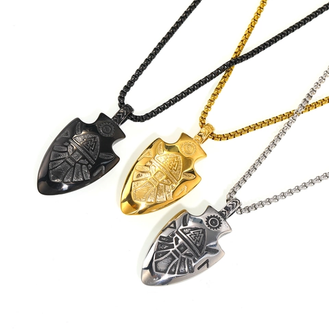 Vintage Viking Odin Arrowhead Valknut Pendant Necklace For Men Women Retro Stainless Steel Punk Rune Shield Charm Jewelry Gift