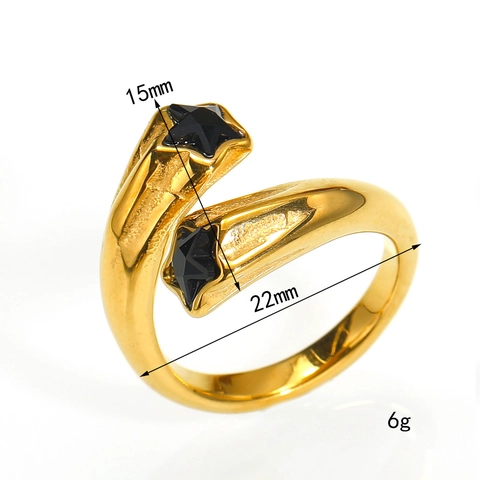 Anello Aperto a Stella in Acciaio Inossidabile da Donna Con Strass Intarsiato Placcato Oro 18K Lussuoso Anello Geometrico Bypass Gioielli