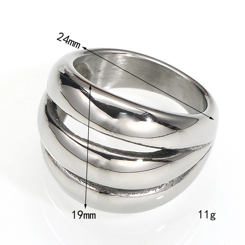 Minimalist Edelstahl Dreilagig Überlappend Ring Für Damen Mode Hohl Hochglanzpoliert Zeigefinger Bandring Schmuck Zubehör