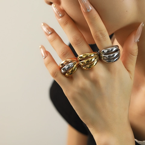 Minimalist Edelstahl Dreilagig Überlappend Ring Für Damen Mode Hohl Hochglanzpoliert Zeigefinger Bandring Schmuck Zubehör