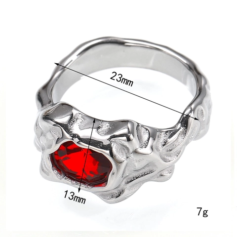 Vintage Irregular Lava Stainless Steel Ring For Women Men Colorful Gemstone Inlaid Liquid Metal Pleated Finger Ring Gift