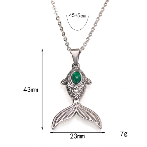 Vintage Roestvrij Staal Koikarper Hanger Halsketting Voor Vrouwen Ingelegde Synthetische Edelsteen Elegante Dierlijke Charme Sieraden