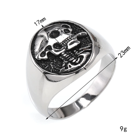 Bague Chevalière Tête de Mort en Acier au Titane Punk pour Homme Gothique Rétro Acier Inoxydable Or Argent Bijoux Biker