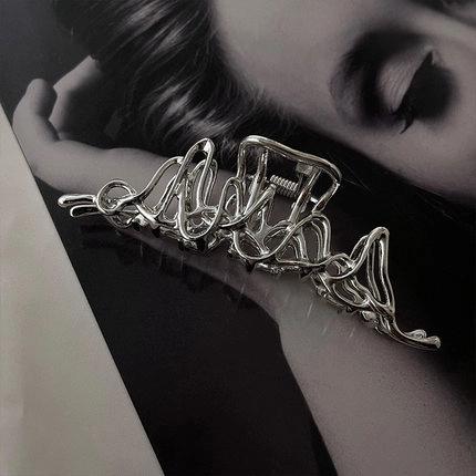 Molla per Capelli Irregolare in Metallo Liquido per Donna Trama Fusa Argento Fermaglio per Capelli Grande Antiscivolo