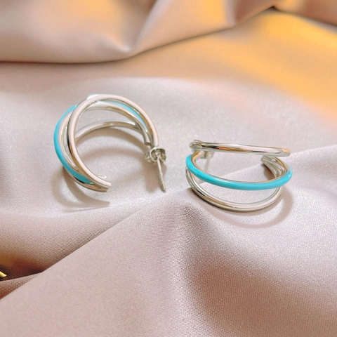 Minimalistische Drievoudige Laag C-Vormige Titanium Staal Creolen Voor Vrouwen Zomer Muntgroen Emaille Druppelolie Oorbellen