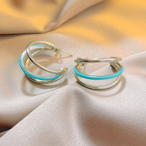 Minimalistische Drievoudige Laag C-Vormige Titanium Staal Creolen Voor Vrouwen Zomer Muntgroen Emaille Druppelolie Oorbellen