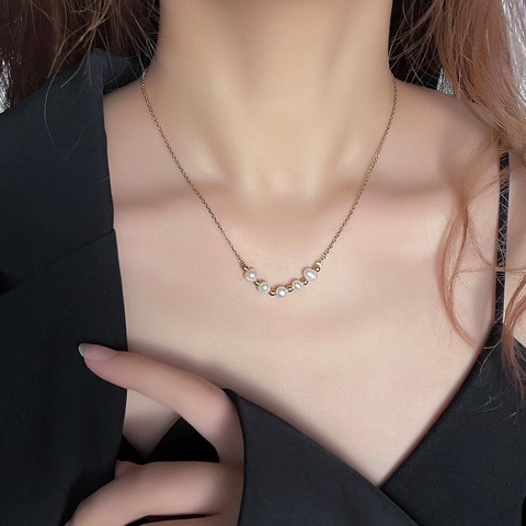 Collana Minimalista in Acciaio Inossidabile per Donna Con Künstliche Perle Barocche Naturali d'Acqua Dolce Catena a O Oro Gioielli