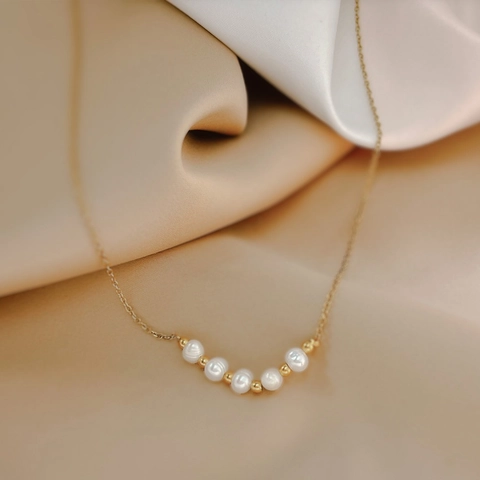 Collana Minimalista in Acciaio Inossidabile per Donna Con Künstliche Perle Barocche Naturali d'Acqua Dolce Catena a O Oro Gioielli