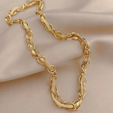 Collar de Espiga Trenzado de Acero Inoxidable para Mujer Oro Plata Cadena de Eslabones Empalmados Galvanizado Joyería