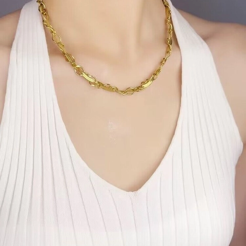Collar de Espiga Trenzado de Acero Inoxidable para Mujer Oro Plata Cadena de Eslabones Empalmados Galvanizado Joyería