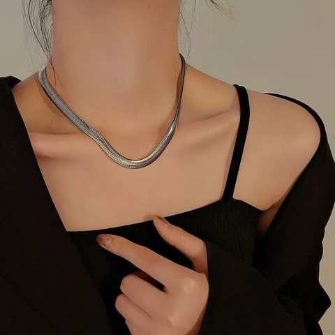 Women Minimalist Titanium Steel Flat Herringbone Snake Bone Chain Necklace Gold Plated Hip Hop Jewelry Choker Necklaces