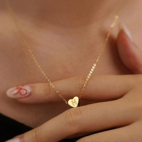 Collar de Corazón de Acero Inoxidable con Inicial Oro Plata 26 Letras Colgante Joyería Minimalista para Mujer Regalo Diario