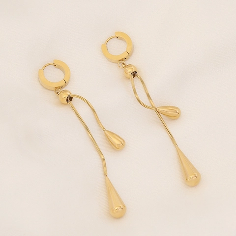 Minimalistische Vergoldete Titanstahl Wassertropfen Quaste Halskette Und Hänger Ohrringe Set Elegante Schlangenkette Schmuck Für Damen