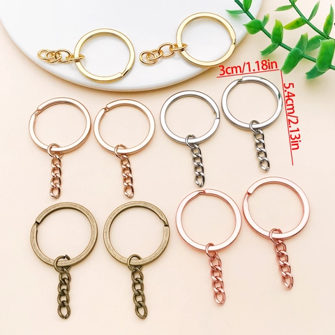 Zinc Alloy Flat Split Key Ring With Four Link Chain For DIY Jewelry Making Connector Metal Keychain Parts Multi Color