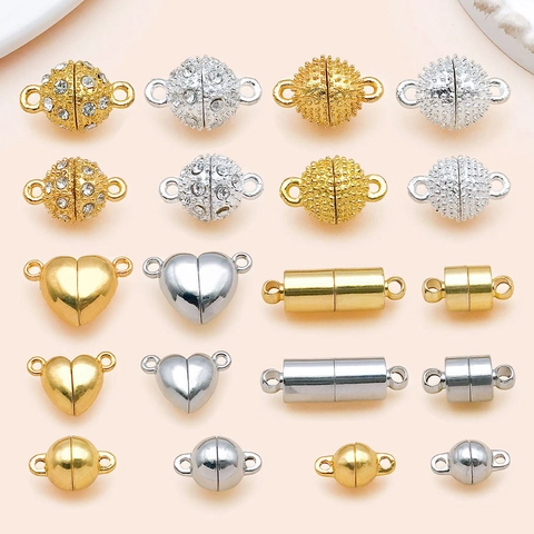 Legierung Kupfer Magnetische Schmuckverschlüsse Herz Rund Zylinder Form Strass Pave Verbinder Für Halskette Armband DIY Zubehör