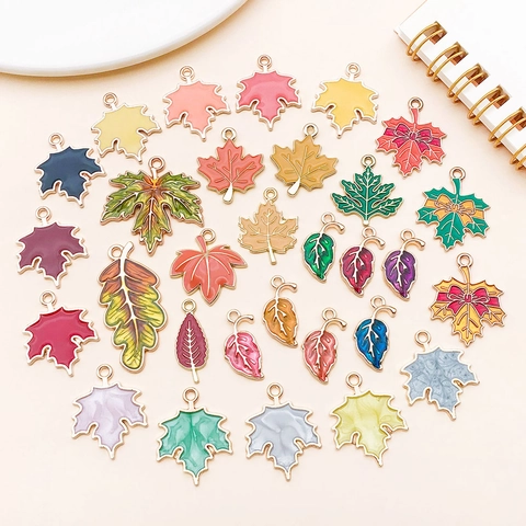 Alloy Drip Oil Enamel Maple Tree Leaf Charms Pendants Set For DIY Jewelry Making Thanksgiving Bracelet Earring Keychains
