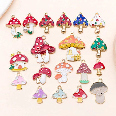 Enamel Mushroom Pendants Zinc Alloy Mushroom House Charms For DIY Necklace Bracelet Keychain Jewelry Making Findings Accessory