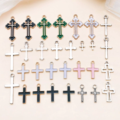 Ciondoli Croce in Lega di Zinco Smaltata Vintage per Accessori Creazione Gioielli DIY Retro Argento Antico Charms Crocifisso Multicolore Parti Gioielleria