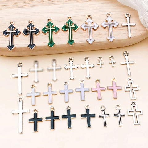 Ciondoli Croce in Lega di Zinco Smaltata Vintage per Accessori Creazione Gioielli DIY Retro Argento Antico Charms Crocifisso Multicolore Parti Gioielleria