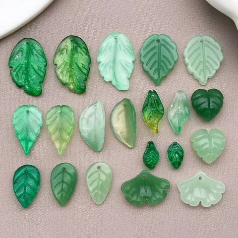 Simulation Lampwork Glass Leaf Pendants For DIY Jewelry Making Green Ginkgo Grape Strawberry Leaf Charms Accessories