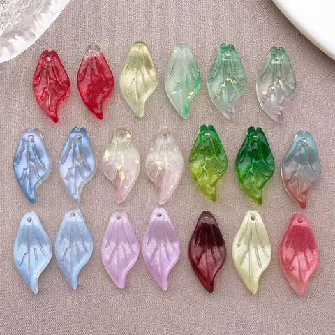 Vintage Lampwork Glass Leaf Pendants For Jewelry Making Gold Foil Gradient Petal Charms DIY Earring Necklace Accessories