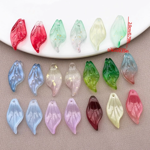 Vintage Lampwork Glass Leaf Pendants For Jewelry Making Gold Foil Gradient Petal Charms DIY Earring Necklace Accessories