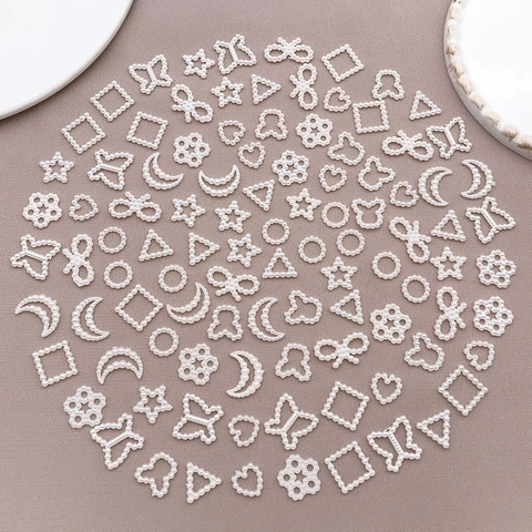 Hollow ABS Artificial Pearl Patches Heart Moon Star Flower Shapes For DIY Crafts Nail Art Phone Case Decoration Accessories