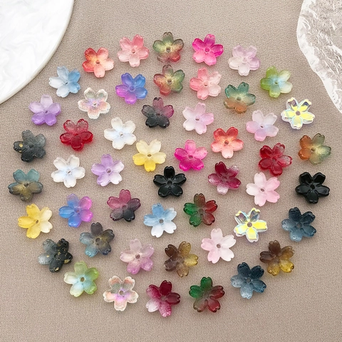 10mm Gradient Lampwork Glass Cherry Blossom Flower Beads DIY Handmade Ancient Style Hair Accessory Jewelry Making Beads