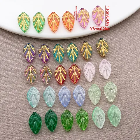 Vintage Glass Leaf Beads With Gold Trim Leaf Shaped Lampwork Spacer Beads For DIY Jewelry Making Bracelets Necklaces Handicrafts