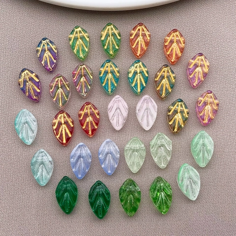 Vintage Glass Leaf Beads With Gold Trim Leaf Shaped Lampwork Spacer Beads For DIY Jewelry Making Bracelets Necklaces Handicrafts