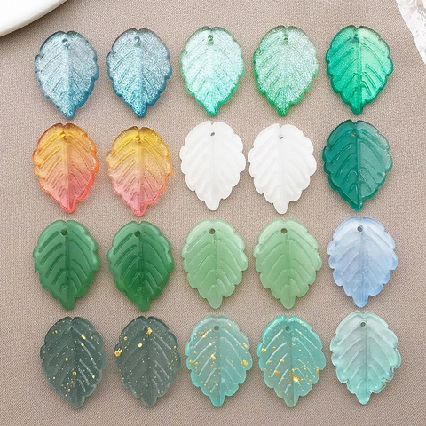 Glass Lampwork Leaf Pendants DIY Jewelry Accessories Colorful Frosted Gold Foil Leaf Charms For Necklace Earrings Making