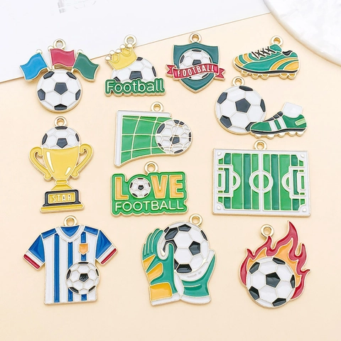 Vintage Zinc Alloy Enamel Football Theme Pendants Soccer Trophy Jersey Shoe Shape Charms For DIY Jewelry Making Accessories