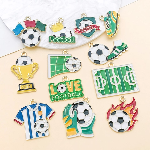 Vintage Zinc Alloy Enamel Football Theme Pendants Soccer Trophy Jersey Shoe Shape Charms For DIY Jewelry Making Accessories