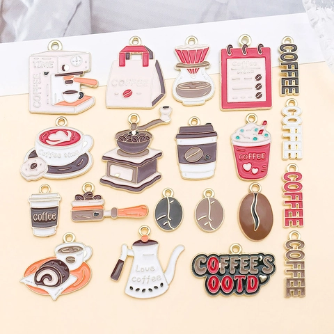 Alloy Enamel Coffee Machine Bean Cup Charms For DIY Jewelry Making Pendants Necklace Bracelet Earring Accessories Women Gift