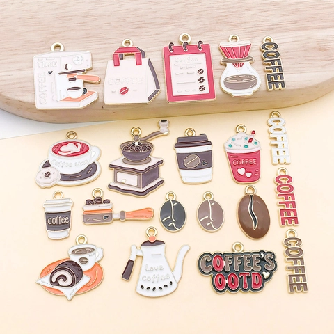 Alloy Enamel Coffee Machine Bean Cup Charms For DIY Jewelry Making Pendants Necklace Bracelet Earring Accessories Women Gift